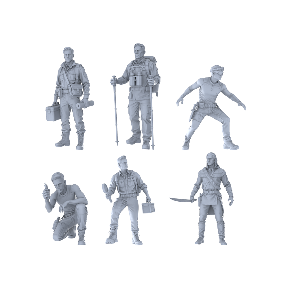 MRY-SFW LYTR413 Wilderness Exploration Hexad 6-Figure Set,  Outdoor Survival Team, DIY Paintingation Miniature Car Diorama Figures Scene Props Accessories Resin