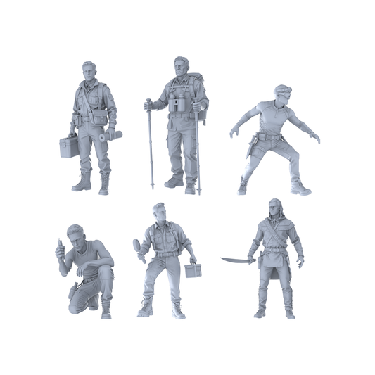 MRY-SFW LYTR413 Wilderness Exploration Hexad 6-Figure Set,  Outdoor Survival Team, DIY Paintingation Miniature Car Diorama Figures Scene Props Accessories Resin