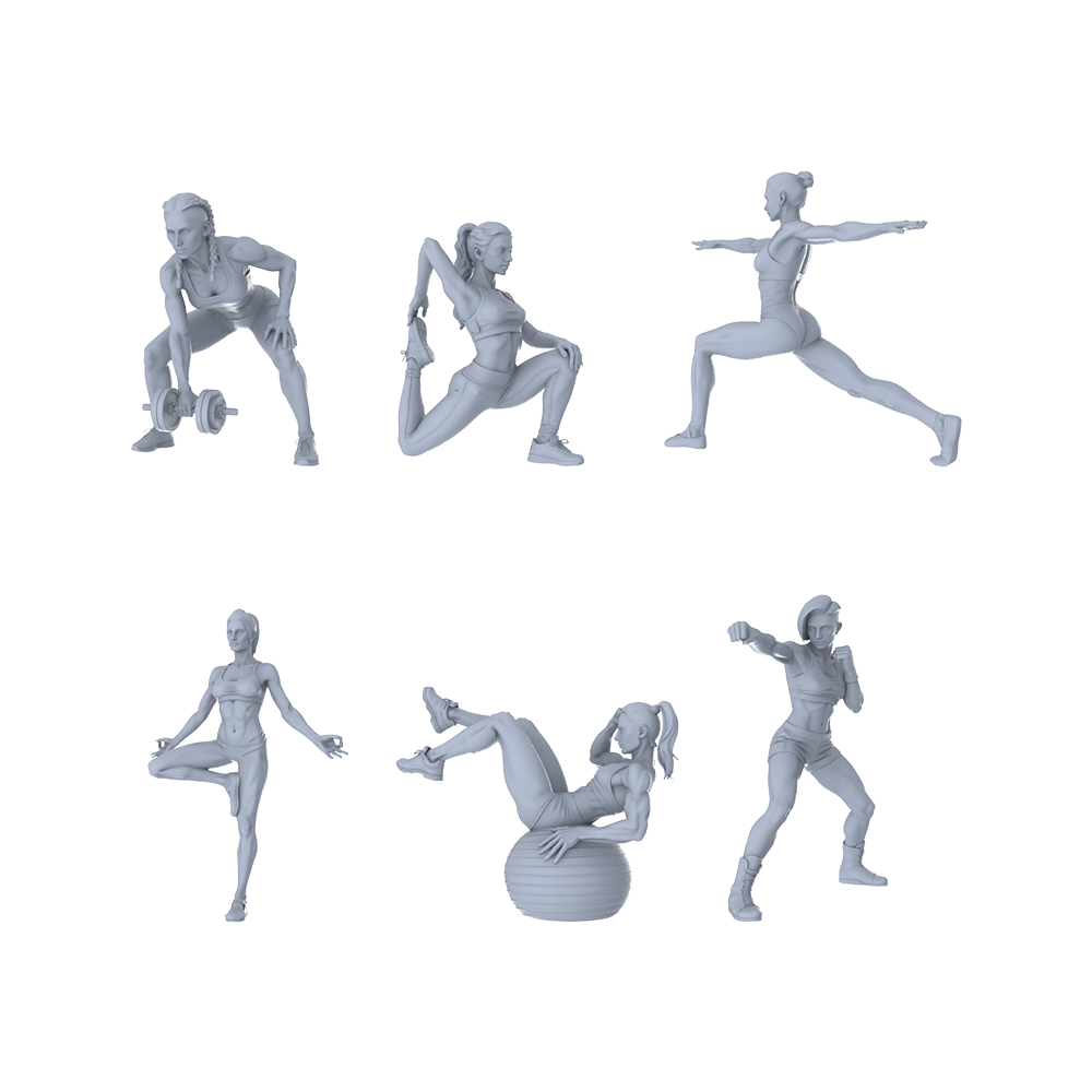 MRY-SFW LYTR570 Modern Fitness Sportswomen Pose Group of 6 Miniature Car Diorama Figures Scene Props Accessories Resin