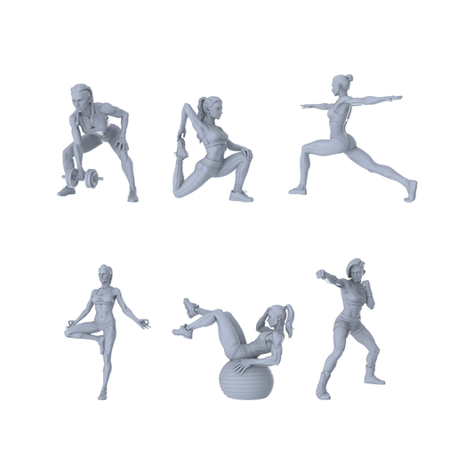 MRY-SFW LYTR570 Modern Fitness Sportswomen Pose Group of 6 Miniature Car Diorama Figures Scene Props Accessories Resin