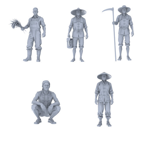 MRY-SFW LYTR774 Traditional Chinese Farmer Laboring Figure 5 pcs Miniature Car Diorama Figures Scene Props Accessories Resin