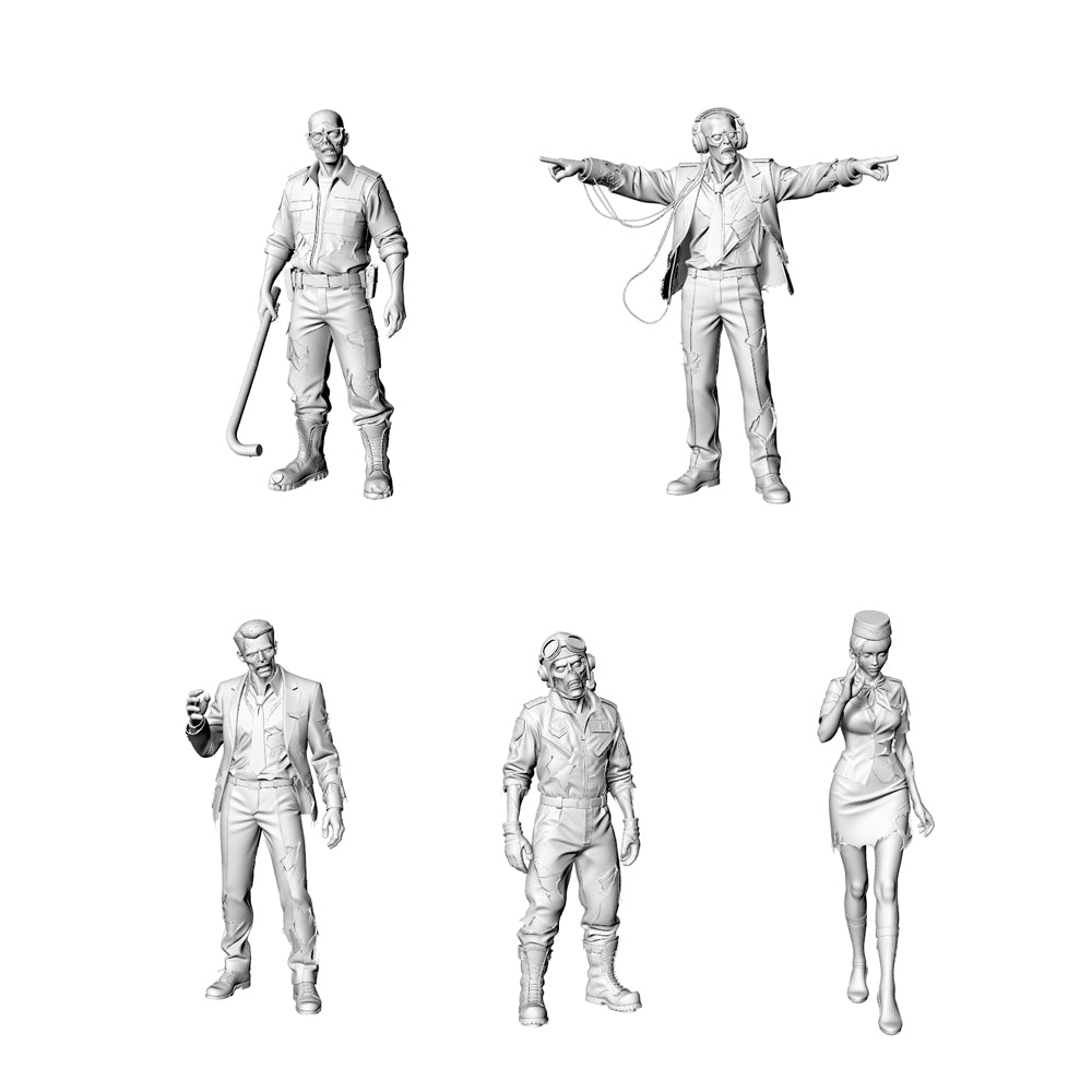 MRY-SFW LYGR317 3D Printed Airport & Airline Crew Zombies Set - Pilot, Flight Attendants, Security, Air Traffic Controller Model Kit