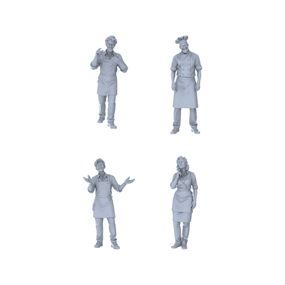Yao's Studio LYTR198  Unpainted Miniature 4-Piece Set - Food Service Staff Models for Lifelike Diorama Projects Miniatures Diorama Resin Figures