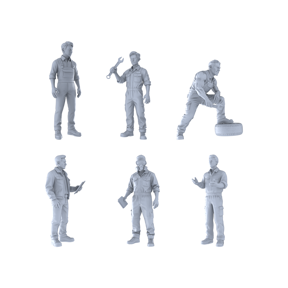 MRY-SFW LYTR480 Modern Auto Repair Shop Mechanics Repair Group of 6 Miniature Car Diorama Figures Scene Props Accessories Resin
