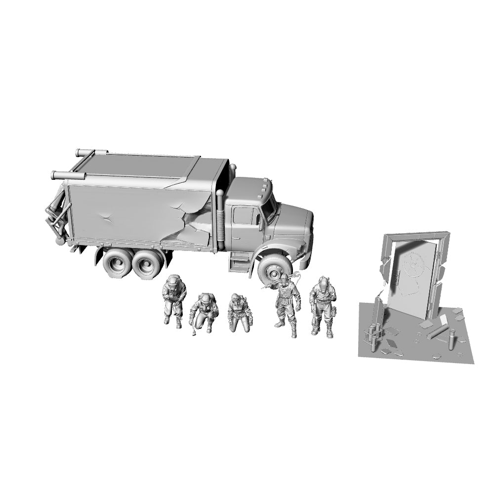 MRY-SFW LYTS324 3D Printed Post-Apocalyptic Abandoned Bio-Lab Diorama Set with Hazmat Team & Secure Door for Tabletop Wargaming