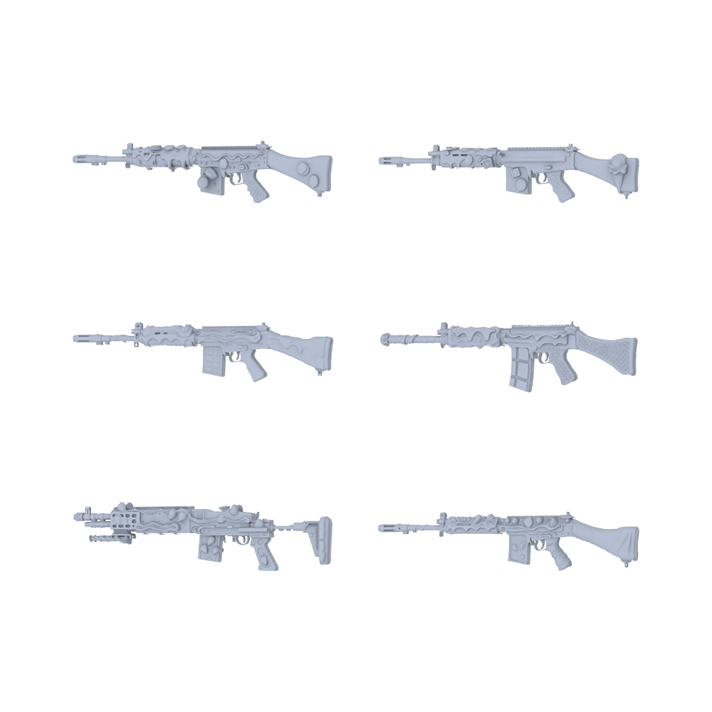 MRY-SFW LYGS096 Nature-Inspired Modified Tactical Rifle 3D Models - 6 Piece Untextured Set