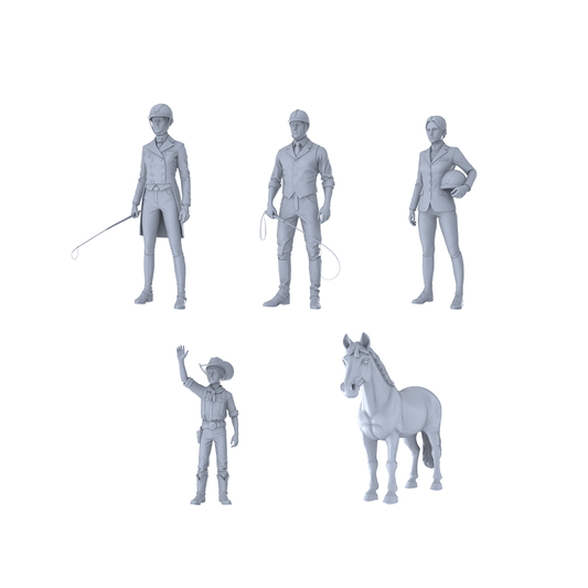 MRY-SFW LYTR354 Equestrian Quintet 5-Piece Set,  Riders Horse, DIY Paintingation Miniature Car Diorama Figures Scene Props Accessories Resin