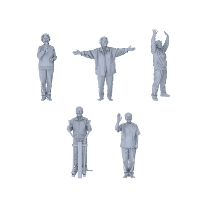 Yao's Studio LYTR182 Nursing Home Daily Life Resin Miniature Model 5-Figure Set, Unpainted Elderly Activity Figures, DIY Painting Scene Decoration Miniatures Diorama Resin Figures