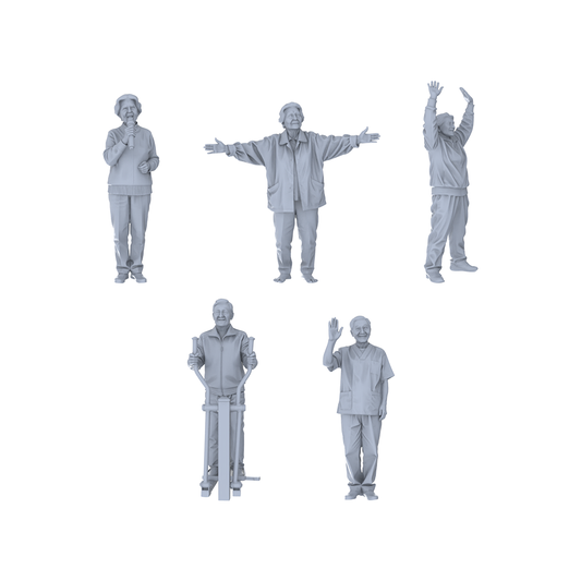 Yao's Studio LYTR182 Nursing Home Daily Life Resin Miniature Model 5-Figure Set, Unpainted Elderly Activity Figures, DIY Painting Scene Decoration Miniatures Diorama Resin Figures