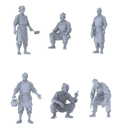 MRY-SFW LYTR686 Modern Figure Waiter Food Service 6 pcs Miniature Car Diorama Figures Scene Props Accessories Resin