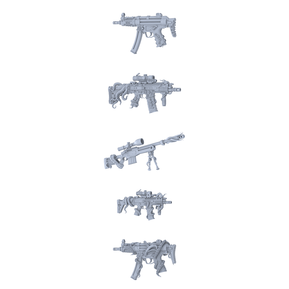 MRY-SFW LYGS310 Cthulhu Tactical Series - 5-Piece Sci-Fi Assault Rifle & Sniper Rifle Set Modified with Tentacle & Mechanical Elements