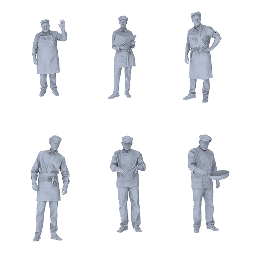 MRY-SFW LYTR684 Modern Figure Chef Food Service 6 pcs Miniature Car Diorama Figures Scene Props Accessories Resin