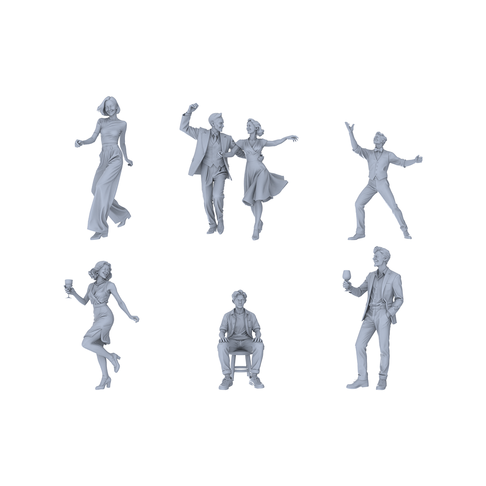 Yao's Studio LYTR215 Unpainted Miniature 6-Piece Set - Party Crowd Models for Lifelike Diorama Projects Miniatures Diorama Resin Figures