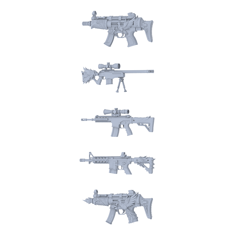 MRY-SFW LYGS140 Phoenix Fantasy Modified AR Rifle 3D Models - 5 Piece Untextured Set