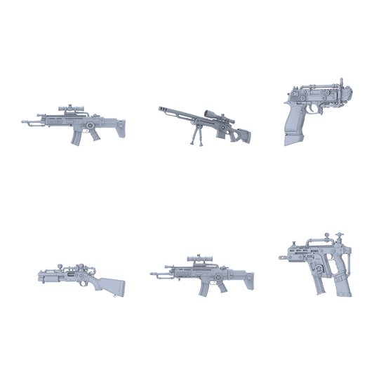 MRY-SFW LYGS115 Steampunk Fantasy Modified Tactical Gun 3D Models - 6 Piece Untextured Set