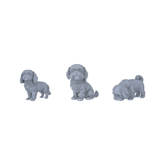 Yao's Studio LYTR190 Shih Tzu Resin Miniature Model 3-Figure Set, Unpainted Cute Pet Figures, DIY Painting Scene Decoration Miniatures Diorama Resin Figures