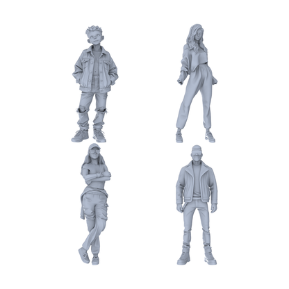 Yao's Studio LYTR222 For Diorama & Painting Enthusiasts: 4-Piece Unpainted Miniature Set - Trendy Urban Youths for Street Scene Building Miniatures Diorama Resin Figures