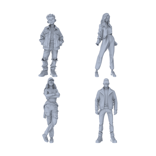 Yao's Studio LYTR222 For Diorama & Painting Enthusiasts: 4-Piece Unpainted Miniature Set - Trendy Urban Youths for Street Scene Building Miniatures Diorama Resin Figures