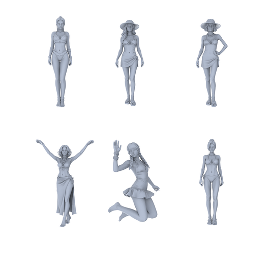 MRY-SFW LYTR729 Modern Beach Swimsuit Female 6 pcs Miniature Car Diorama Figures Scene Props Accessories Resin