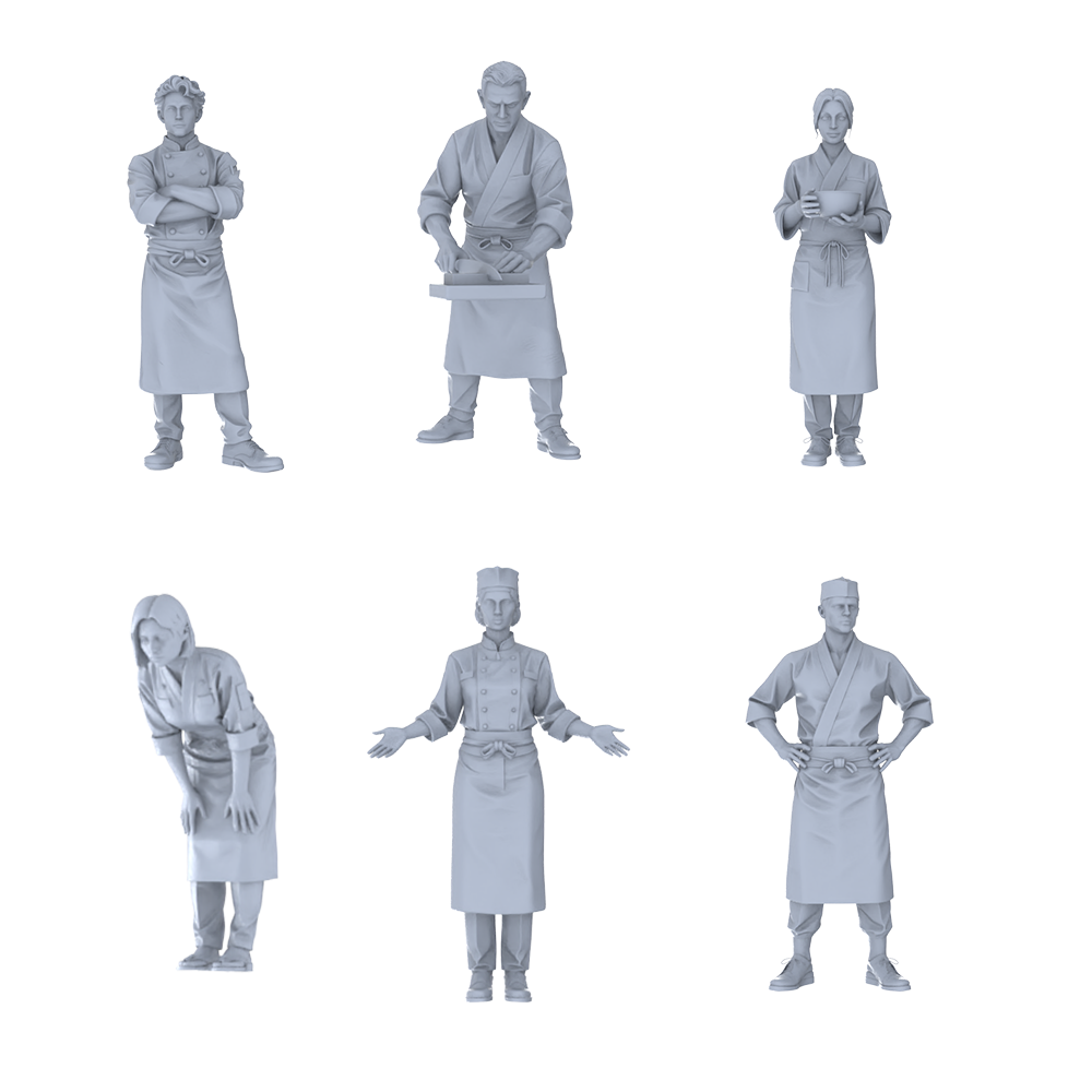 MRY-SFW LYTR689 Modern Figure Chef Sushi 6 pcs Miniature Car Diorama Figures Scene Props Accessories Resin