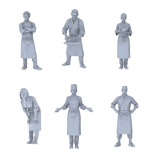 MRY-SFW LYTR689 Modern Figure Chef Sushi 6 pcs Miniature Car Diorama Figures Scene Props Accessories Resin