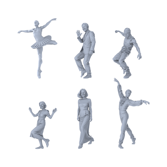 MRY-SFW LYTR445 6-Piece Set. Stage a vibrant city scene with elegant dancers and expressive citizens. Miniature Car Diorama Figures Scene Props Accessories Resin