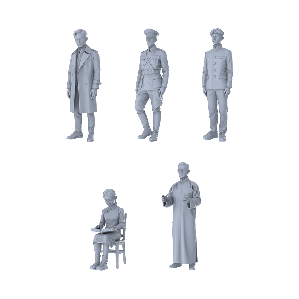 MRY-SFW LYTR357  Republic of China Era Quintet 5-Figure Set,  Republican Era, DIY Paintingation Miniature Car Diorama Figures Scene Props Accessories Resin