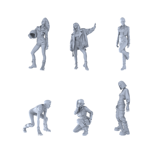 MRY-SFW LYTR512 Modern Street Trend Women Cool Group of 6 Miniature Car Diorama Figures Scene Props Accessories Resin