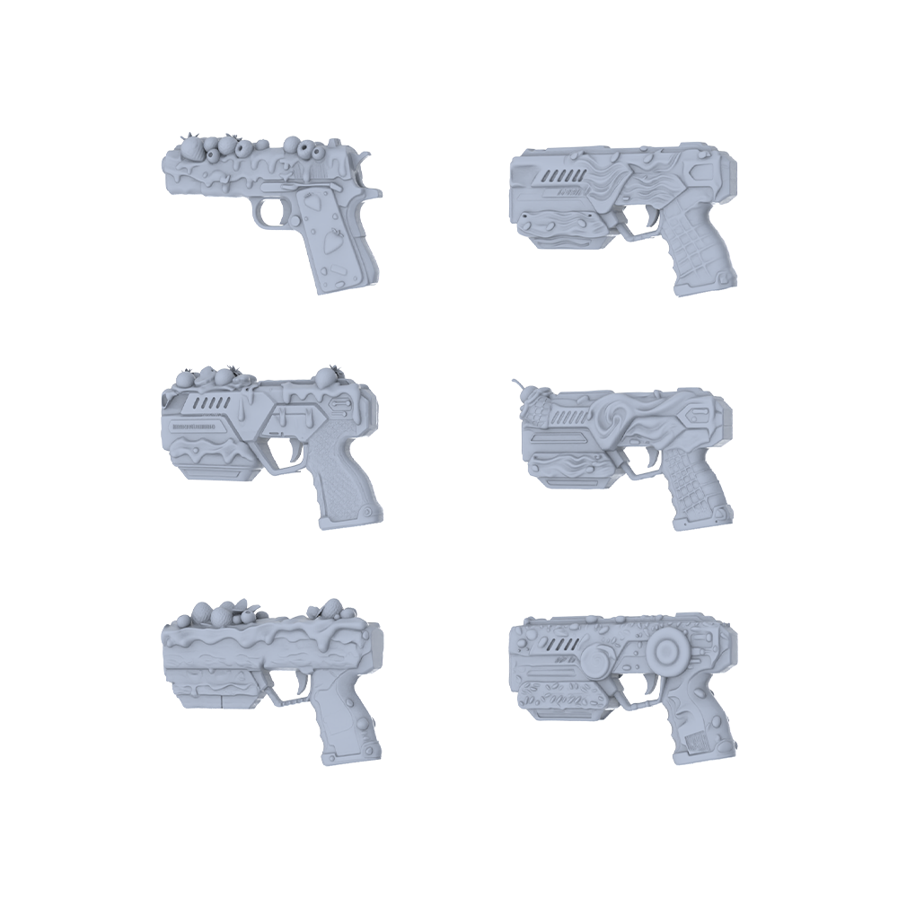 MRY-SFW LYGS077 Sweet Sci-Fi Dual-Style Modified Compact Weapon Set - 6 Futuristic & Dessert Variants (Untextured)