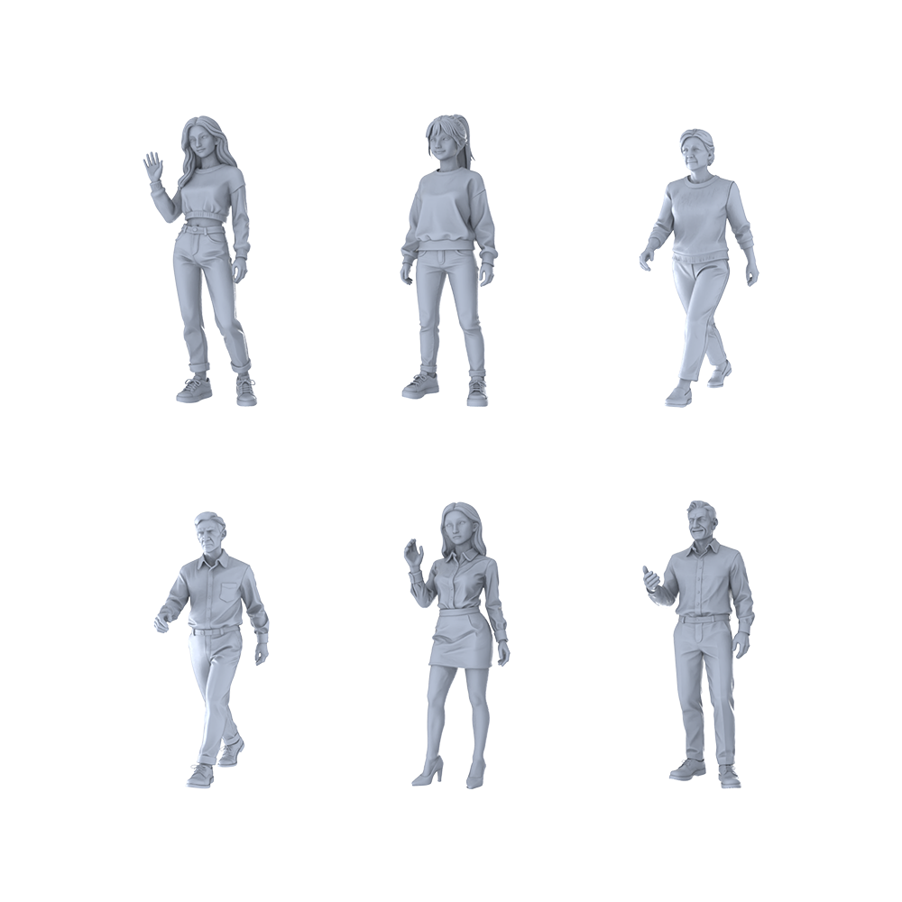 Yao's Studio LYTR278  Unpainted Miniature 6-Piece Urban Figures Set, Ideal for Street Scene & Painting Miniatures Diorama Resin Figures