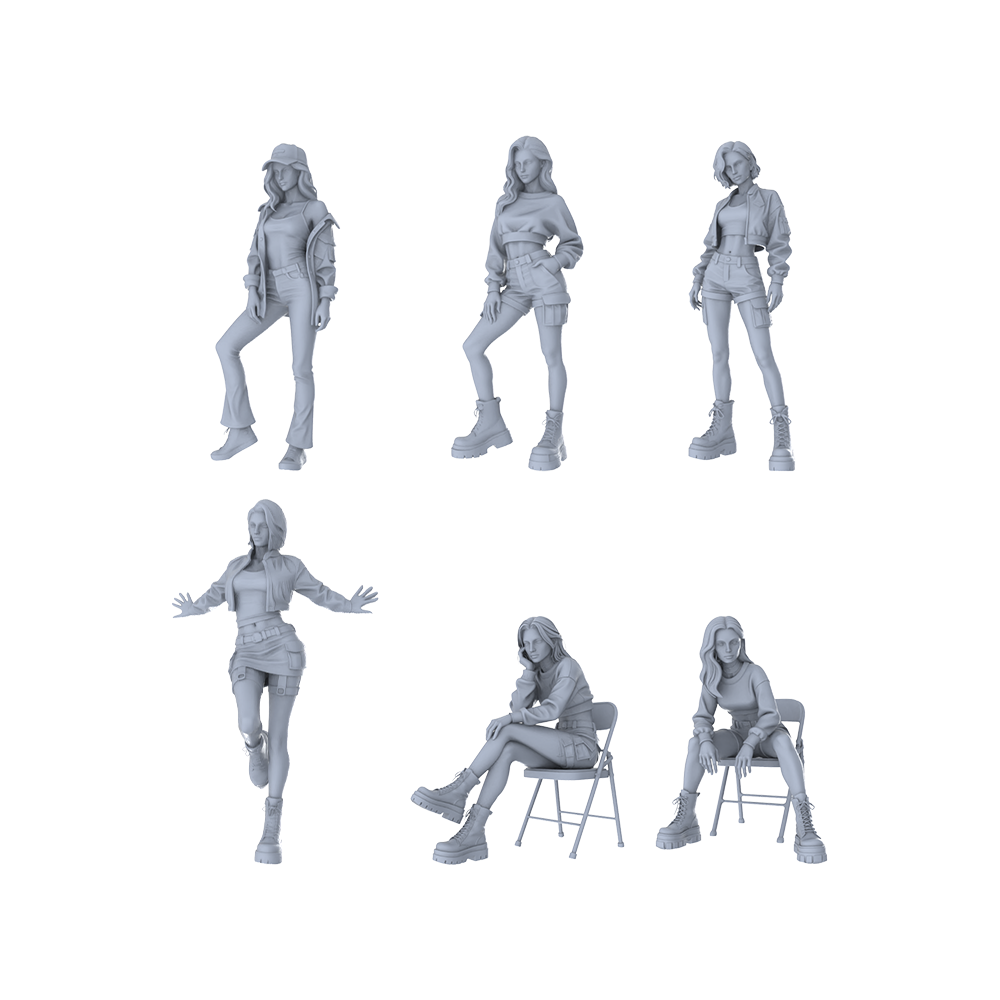 MRY-SFW LYTR519 Modern Street Trend Women Cool Group of 6 Miniature Car Diorama Figures Scene Props Accessories Resin