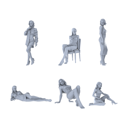 MRY-SFW LYTR559 Modern Urban Fashion Women Pose Group of 6 Miniature Car Diorama Figures Scene Props Accessories Resin