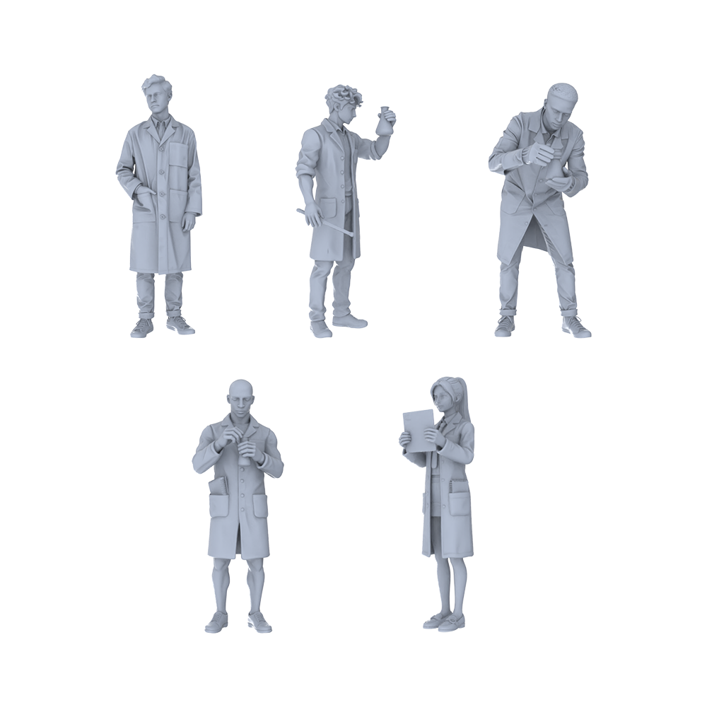 Yao's Studio LYTR183  Lab Experiment Figures Resin Miniature Model 5-Figure Set, Unpainted Lab Work Figures, DIY Painting Scene Decoration Miniatures Diorama Resin Figures
