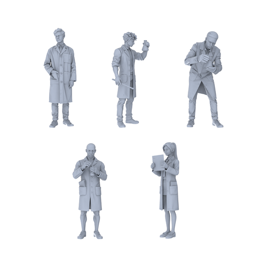 Yao's Studio LYTR183  Lab Experiment Figures Resin Miniature Model 5-Figure Set, Unpainted Lab Work Figures, DIY Painting Scene Decoration Miniatures Diorama Resin Figures