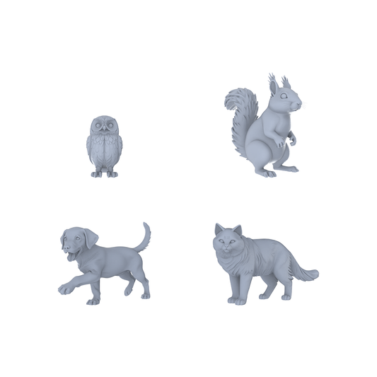 Yao's Studio LYTR175  Unpainted Cozy Pet Resin Miniature Animal 4-Piece Set, DIY Painting Material for Forest Scene Diorama Miniatures Diorama Resin Figures