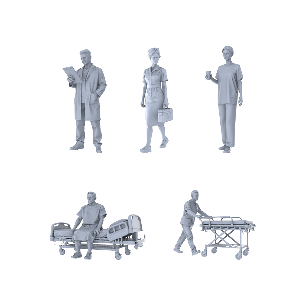 Yao's Studio LYTR300  Medical Scene Quintet Resin Miniature Model 5-Piece Set, Unpainted Medical Staff Figures, DIY Painting Scene Decoration Miniatures Diorama Resin Figures