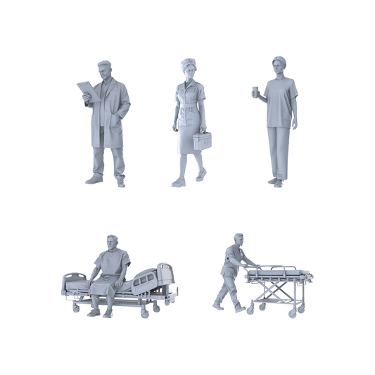 Yao's Studio LYTR300  Medical Scene Quintet Resin Miniature Model 5-Piece Set, Unpainted Medical Staff Figures, DIY Painting Scene Decoration Miniatures Diorama Resin Figures