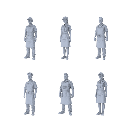 Yao's Studio LYTR306 Unpainted Restaurant Staff Miniatures 6-Pack | For Diorama & Hobby Painting Miniatures Diorama Resin Figures