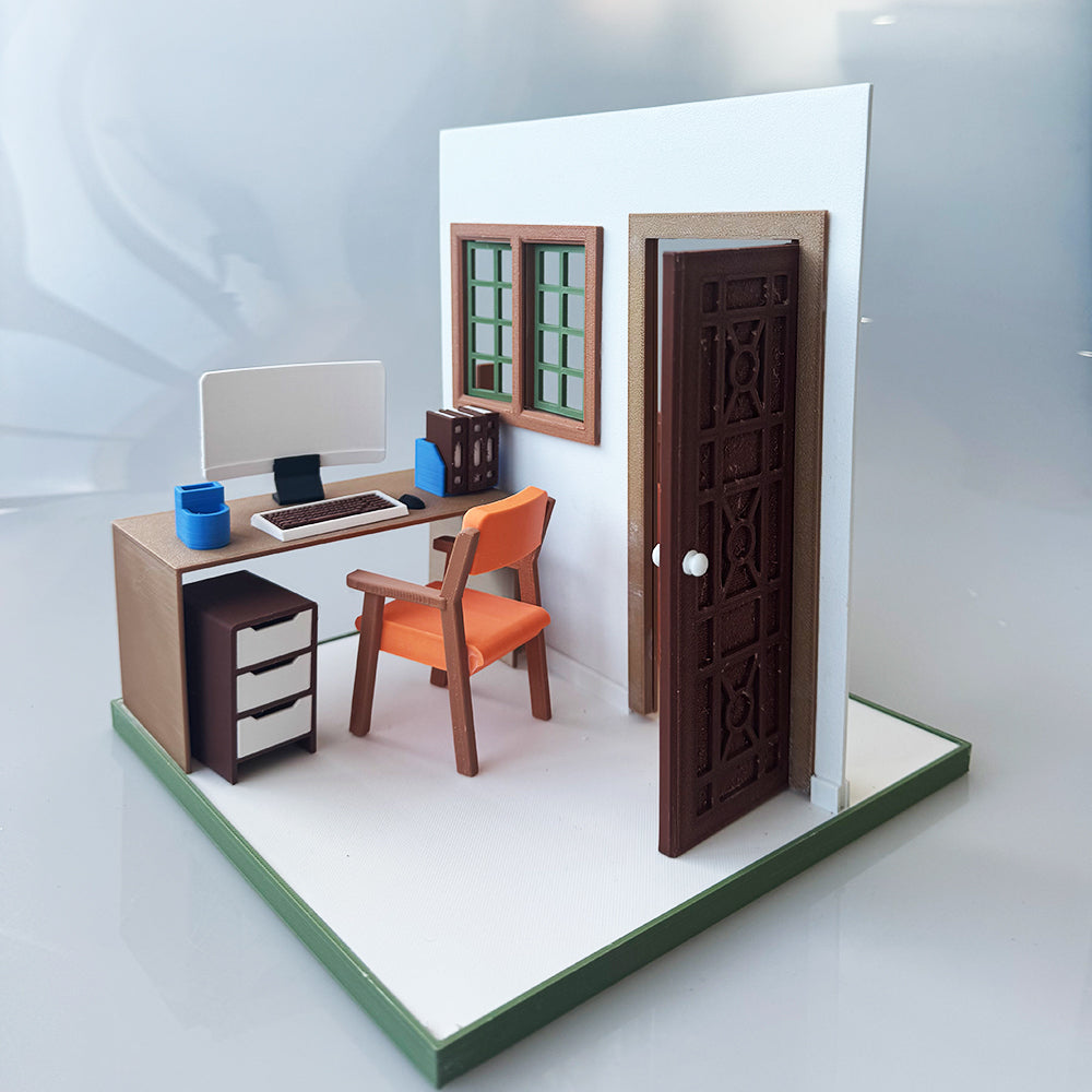 RHF121001 1/12 Office Corner Frame 3D Printing DIY Miniature Scenes Dollhouse Frame Creative Decorations Desktop Scenarios Mini Models 12-Inch BJD OB Doll Office Corner