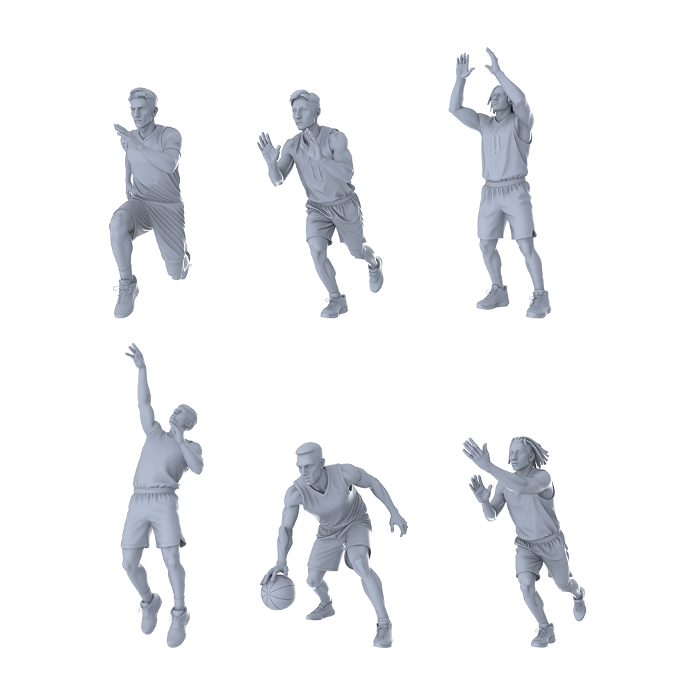 Yao's Studio LYTR275 Unpainted Miniature Basketball Players 6-Pack for Diorama & Hobby Painting Miniatures Diorama Resin Figures