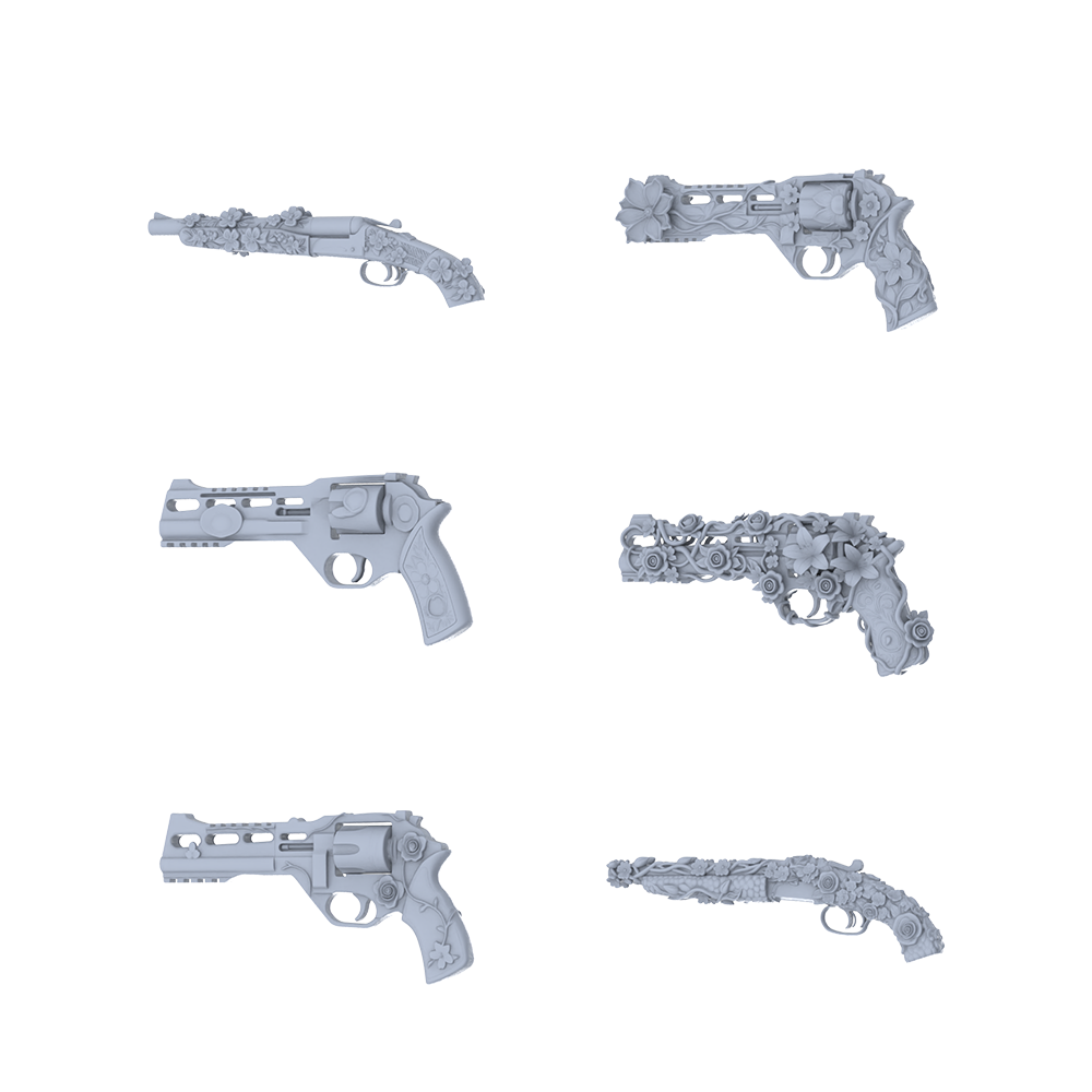 MRY-SFW LYGS171 Blooming Revolver-Themed Modified Revolver & Shotgun Set - 6 Gentle Fantasy Variants (Untextured)