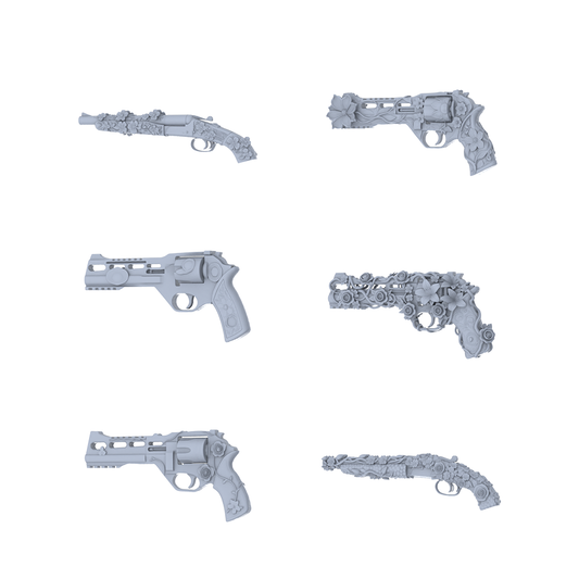 MRY-SFW LYGS171 Blooming Revolver-Themed Modified Revolver & Shotgun Set - 6 Gentle Fantasy Variants (Untextured)