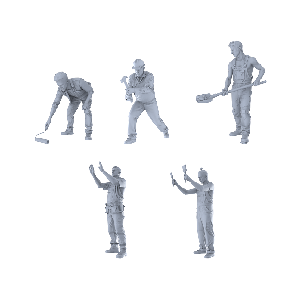 MRY-SFW LYTR443 Craftsman's Dream Quintet 5-Figure Set,  Construction Worker, DIY Paintingation Miniature Car Diorama Figures Scene Props Accessories Resin
