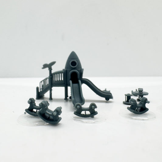 LYTS174 3D Printed Rocket-Themed Playground Equipment Model Set - Train Railway Miniature Scene Decor Ornament