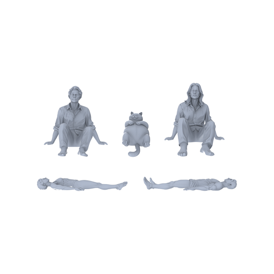 Yao's Studio LYTR177  Unpainted Lazy Rest Resin Miniature Figure & Pet 5-Piece Set, Hand-Painting Models for Versatile Diorama Building Miniatures Diorama Resin Figures
