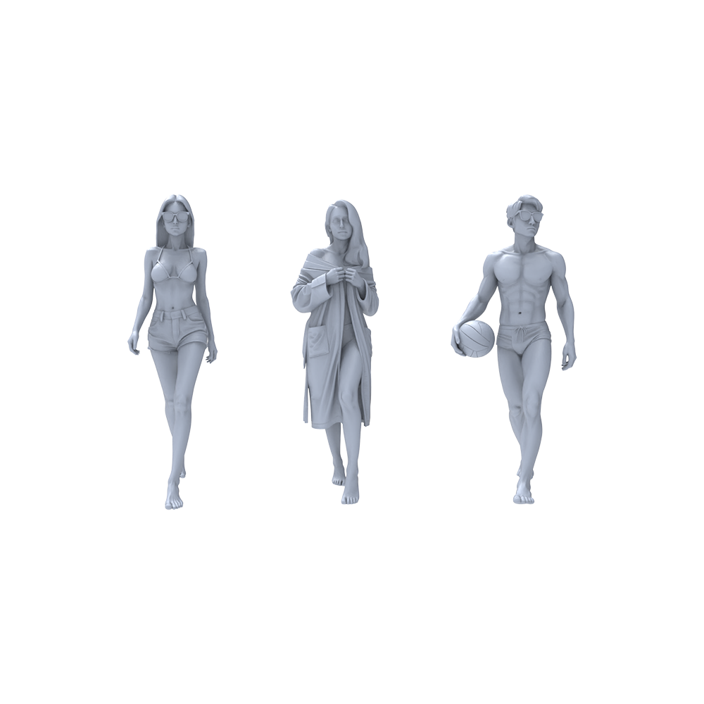 Yao's Studio LYTR252 Beach Vacation Figures Resin Miniature Model 3-Figure Set, Unpainted Summer Beach Figures, DIY Painting Scene Decoration Miniatures Diorama Resin Figures