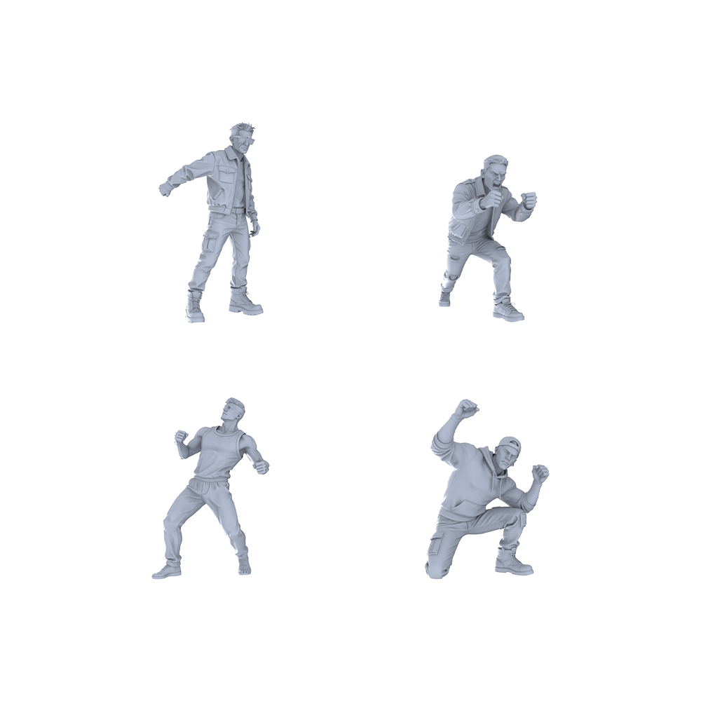 Yao's Studio LYTR317 Unpainted Street Action Miniatures 4-Pack | For Diorama & Hobby Painting Miniatures Diorama Resin Figures