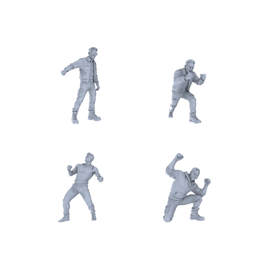 Yao's Studio LYTR317 Unpainted Street Action Miniatures 4-Pack | For Diorama & Hobby Painting Miniatures Diorama Resin Figures