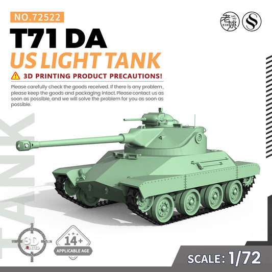 SSMODEL 522 V1.9 1/72(64,76,87) 25mm Military Model Kit US T71 DA Light Tank