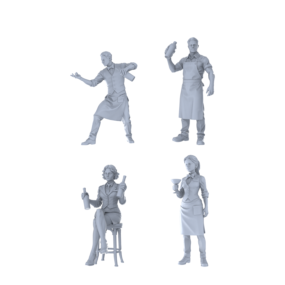 MRY-SFW LYTR429 Bartender Style Quartet 4-Figure Set,  Bar Mixology, DIY Paintingation Miniature Car Diorama Figures Scene Props Accessories Resin